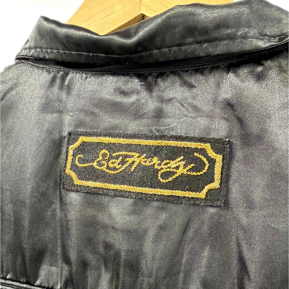 NWT Ed Hardy Black Satin Bomber Jacket Y2K Vintage - Picture 3 of 8